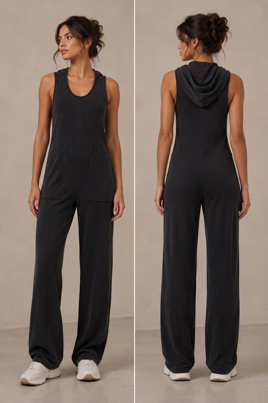 Mila Black Hooded Jumpsuit - Front and Back