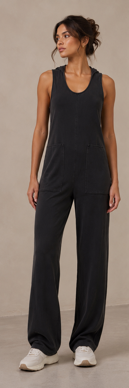 Mila Black Hooded Jumpsuit - Front