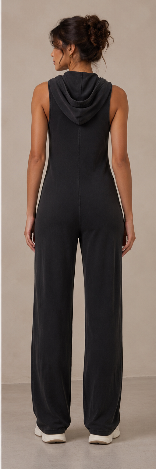 Mila Black Hooded Jumpsuit - Back