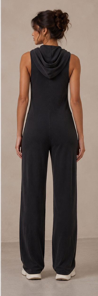Mila Black Hooded Jumpsuit - Back