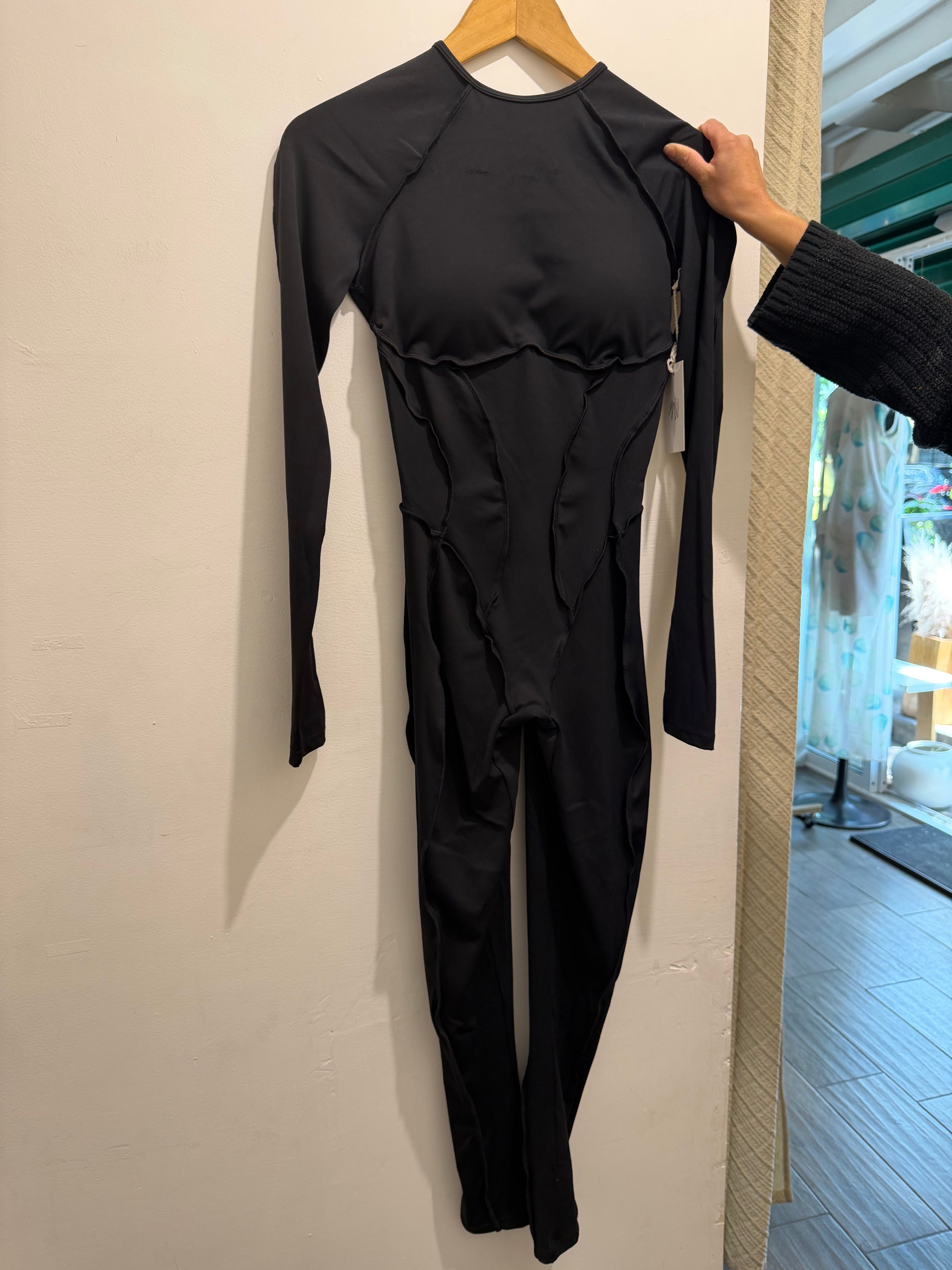 Mila Black Open-Back Jumpsuit - Flat Lay Front