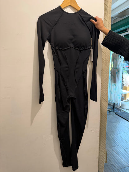 Mila Black Open-Back Jumpsuit - Flat Lay Front