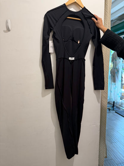 Mila Black Open-Back Jumpsuit - Flat Lay Back